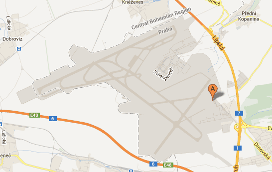 Googlemap image linking to location of Prague Airport